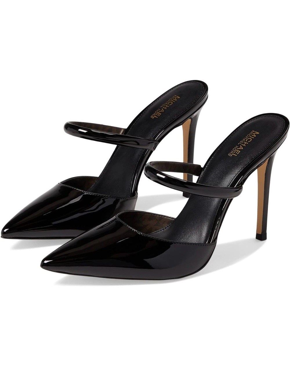 Michael Kors Black Patent Pointed-Toe Double-Strap Stiletto Mules